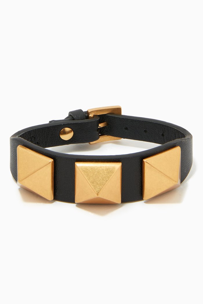

Valentino Garavani Roman Stud Bracelet in Leather, Black