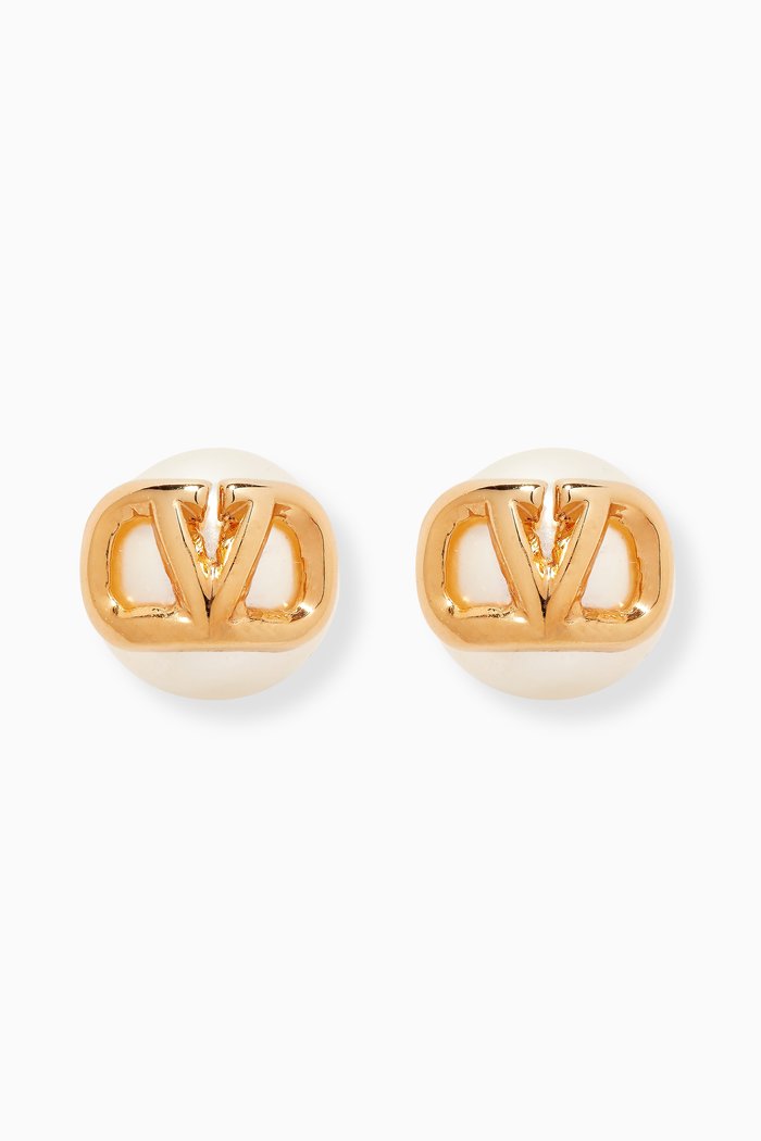 

Valentino Garavani VLOGO Pearl Stud Earrings, Gold
