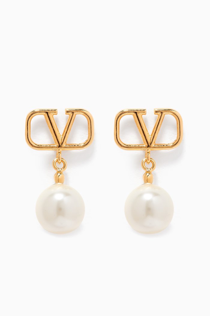 

Valentino Garavani VLOGO Pearl Drop Earrings, Gold