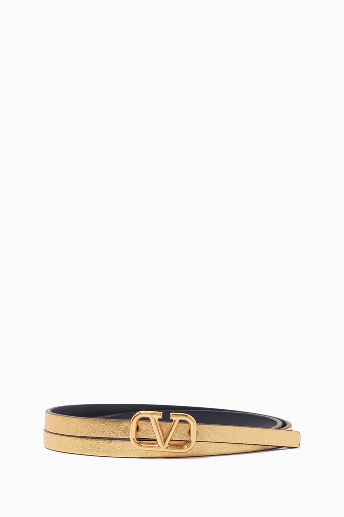 

Valentino Garavani Reversible VLOGO Belt in Leather, Gold