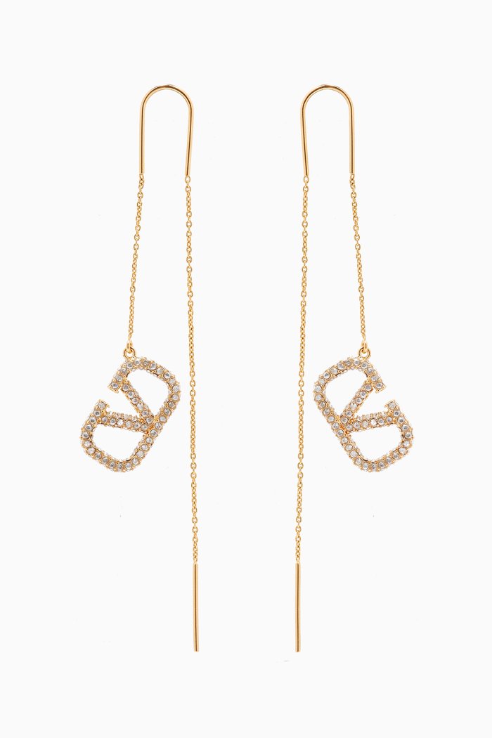VLOGO Strass Pendant Earrings, Gold