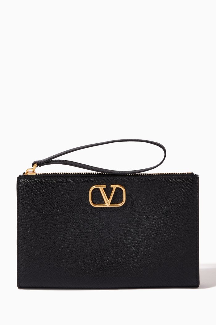 

Valentino Garavani Vlogo Wristlet in Leather, Black