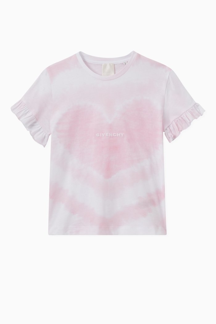 

Tie Dye Heart Print T-Shirt in Cotton, Pink