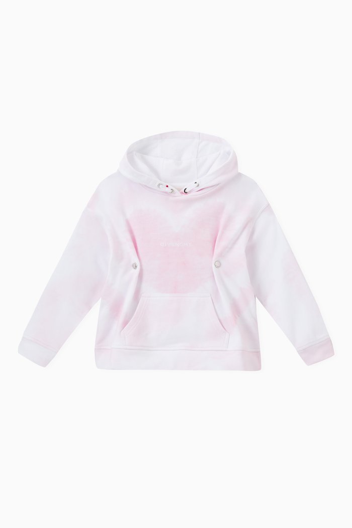

Heart Tie Dye Hoodie in Cotton, Pink