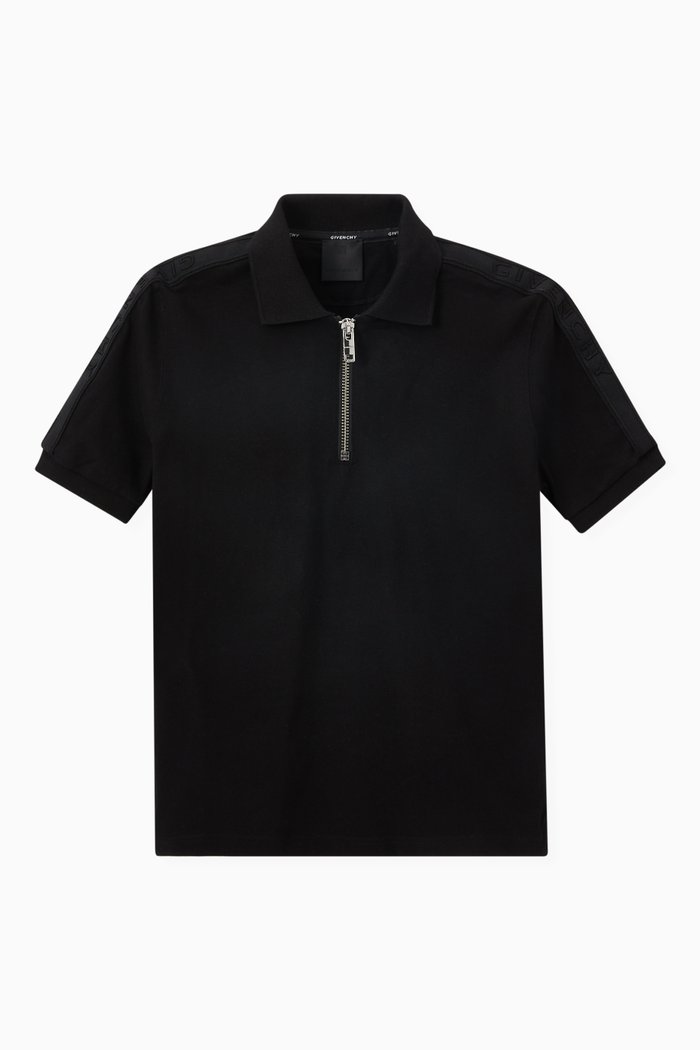 

Zip Closure Polo Shirt in Cotton Piquet, Black