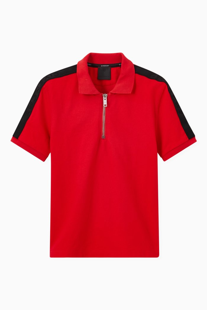 

Zip Closure Polo Shirt in Cotton Piquet, Red