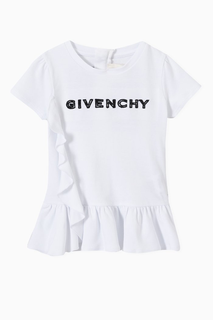 

Ruffle Lace Logo Dress in Cotton, White
