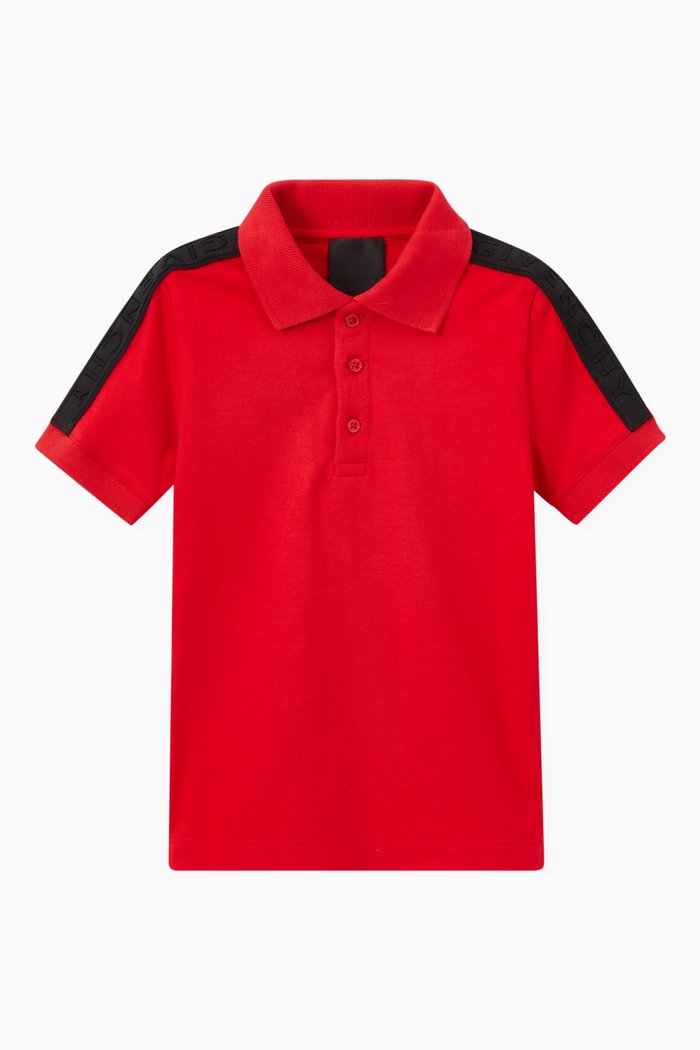 Contrast Sleeve Tape Polo Shirt in Cotton Piquet, Red