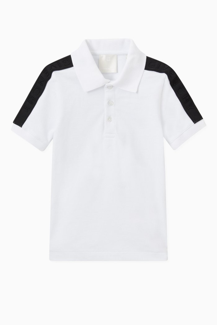 

Contrast Sleeve Tape Polo Shirt in Cotton Piquet, White