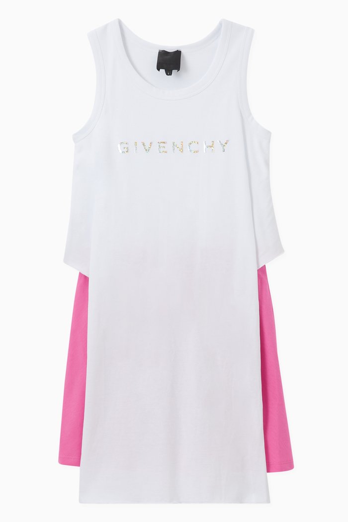 

Holographic Logo Layered Dress in Cotton, Pink
