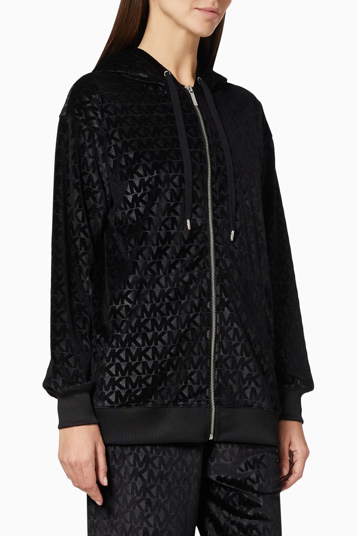 

Zip-up Hoodie in Logo Velour, Black