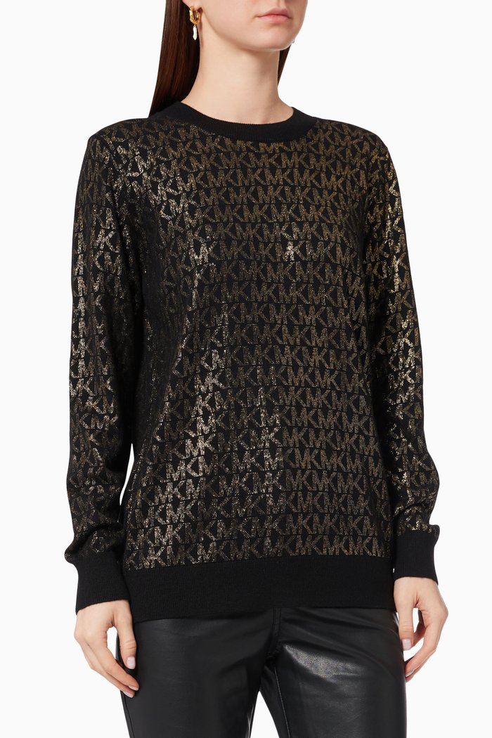 

Sweater in Metallic Logo Jacquard, Black