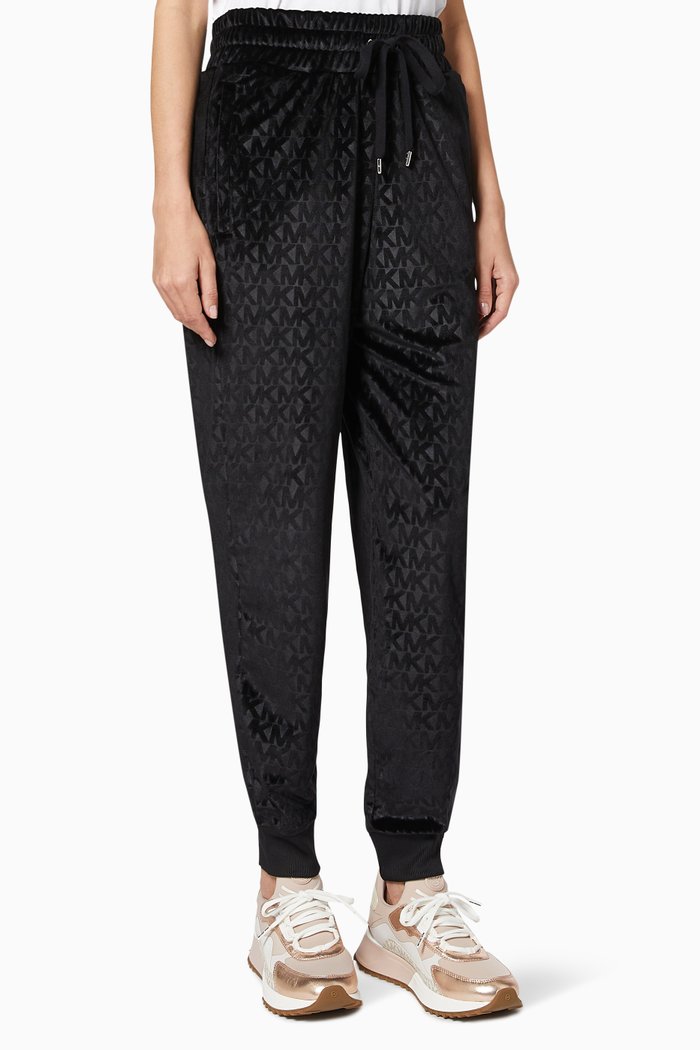 

Slouchy Jogging Pants in Logo Velour, Black