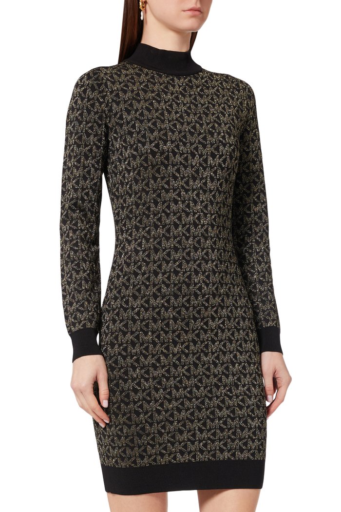 

Mini Dress in Metallic Logo Jacquard, Black