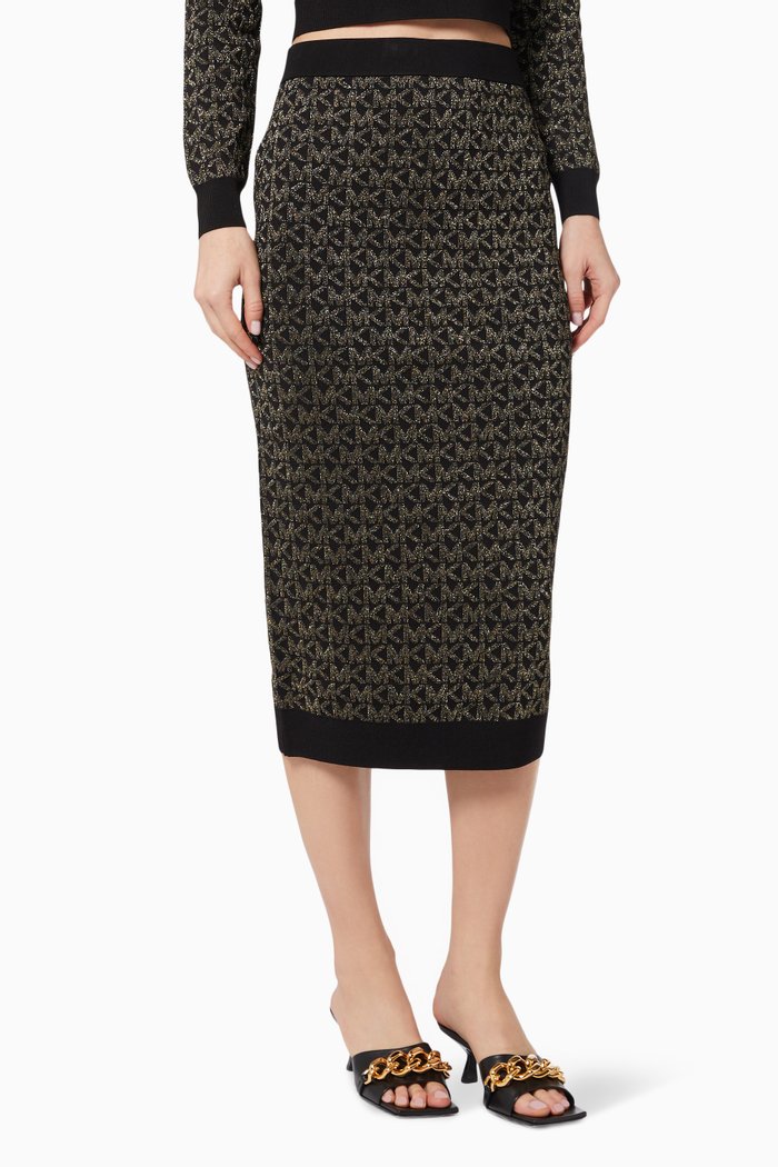 

Midi Skirt in Metallic Logo Jacquard, Black
