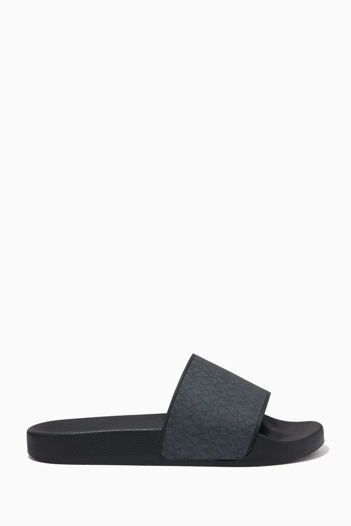 

Jake Slides in Rubber & Logo Canvas, Brown