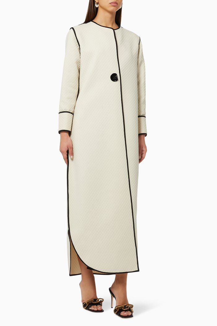 Contrast Trim Abaya in Crepe, Neutral
