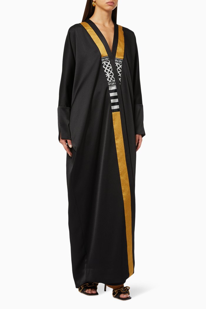 

Contrast Stripe Abaya in Satin, Black