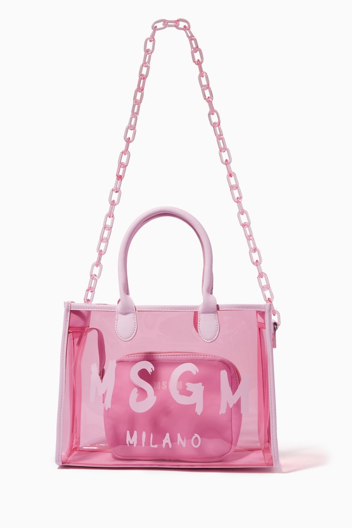 

Logo Print Transparent Tote Bag, Pink
