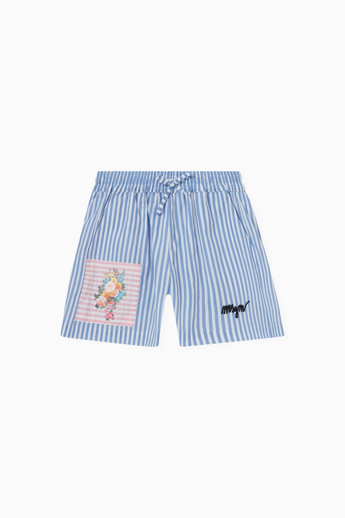 

Contrast Patch Stripe Shorts in Cotton, Blue