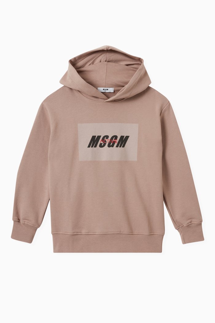 

Logo Block Print Hoodie in Cotton Jersey, Neutral