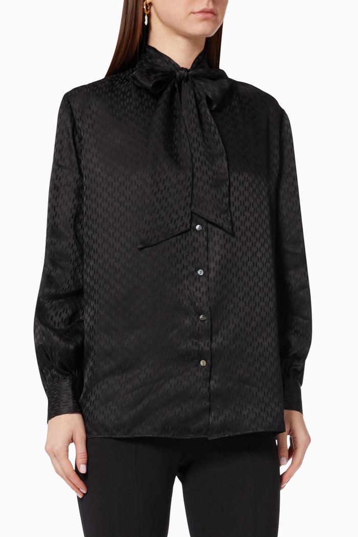

KL Monogram Blouse in Silk, Black