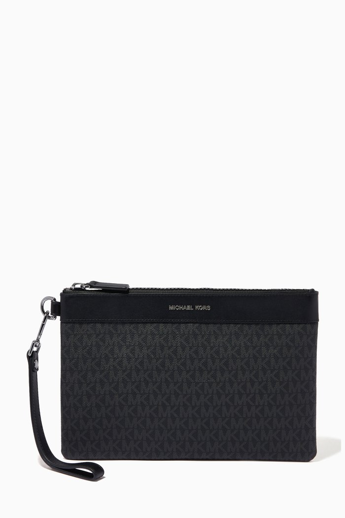Flat Travel Pouch in Logo Canvas, Black