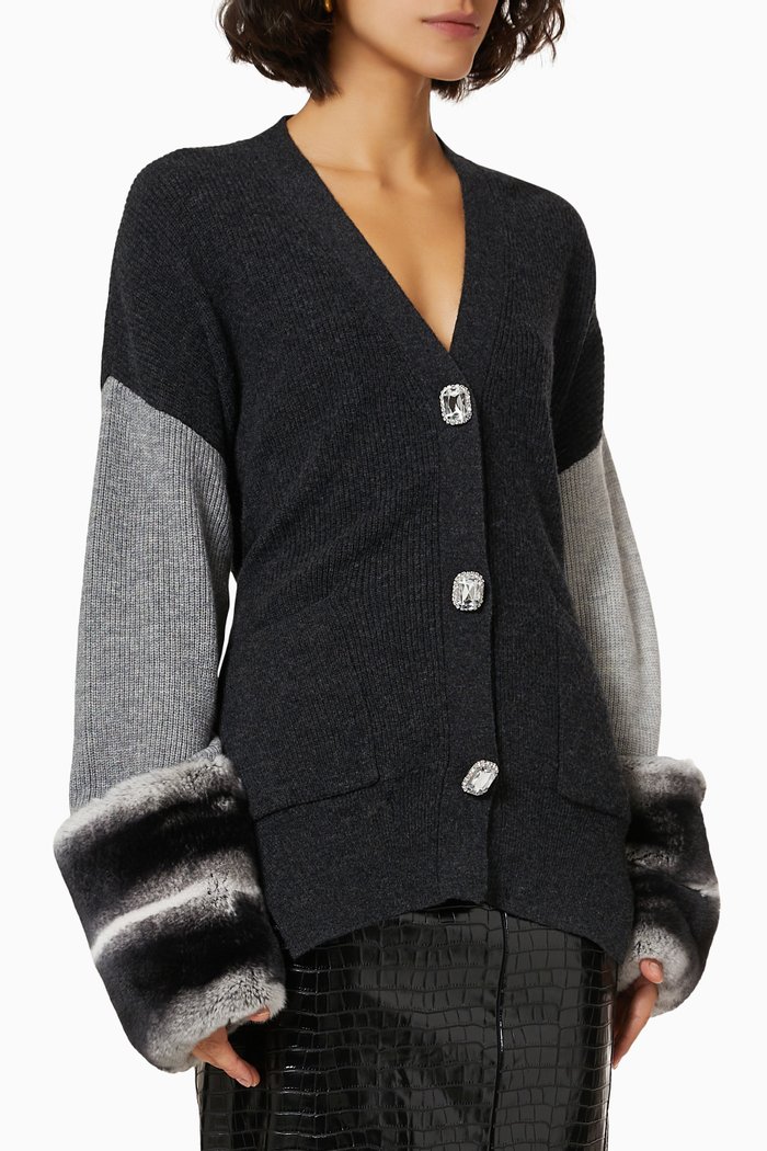 

Dual Tone Embellished Cardigan in Cashmere-blend Wool, Black