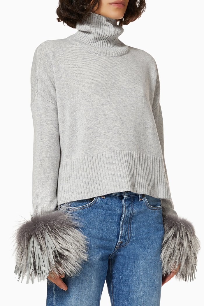 

Polo Neck Sweater in Rib-knit Wool, Grey