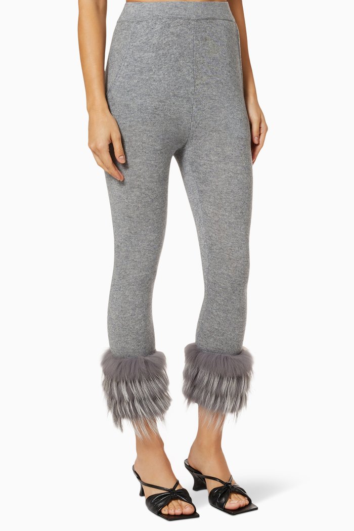 

Fur Trim Cropped Pants in Wool-blend Knit, Grey