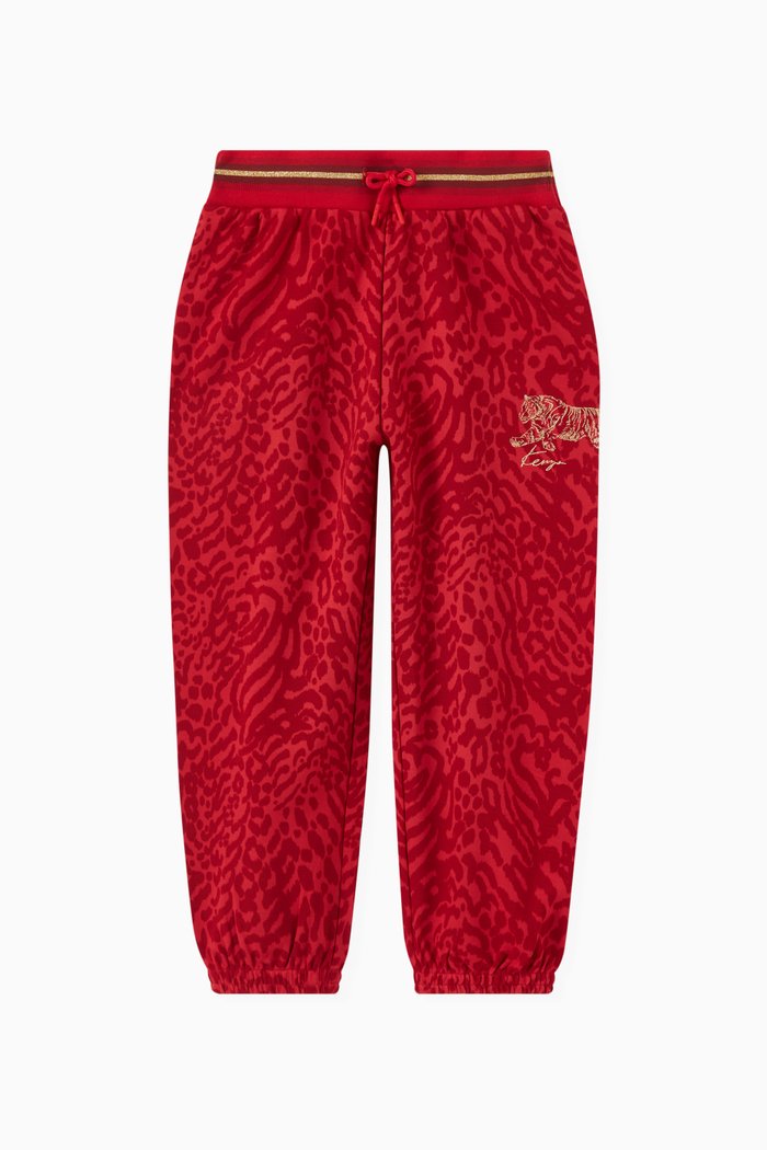 

Leopard Jogging Pants in Viscose Blend, Red