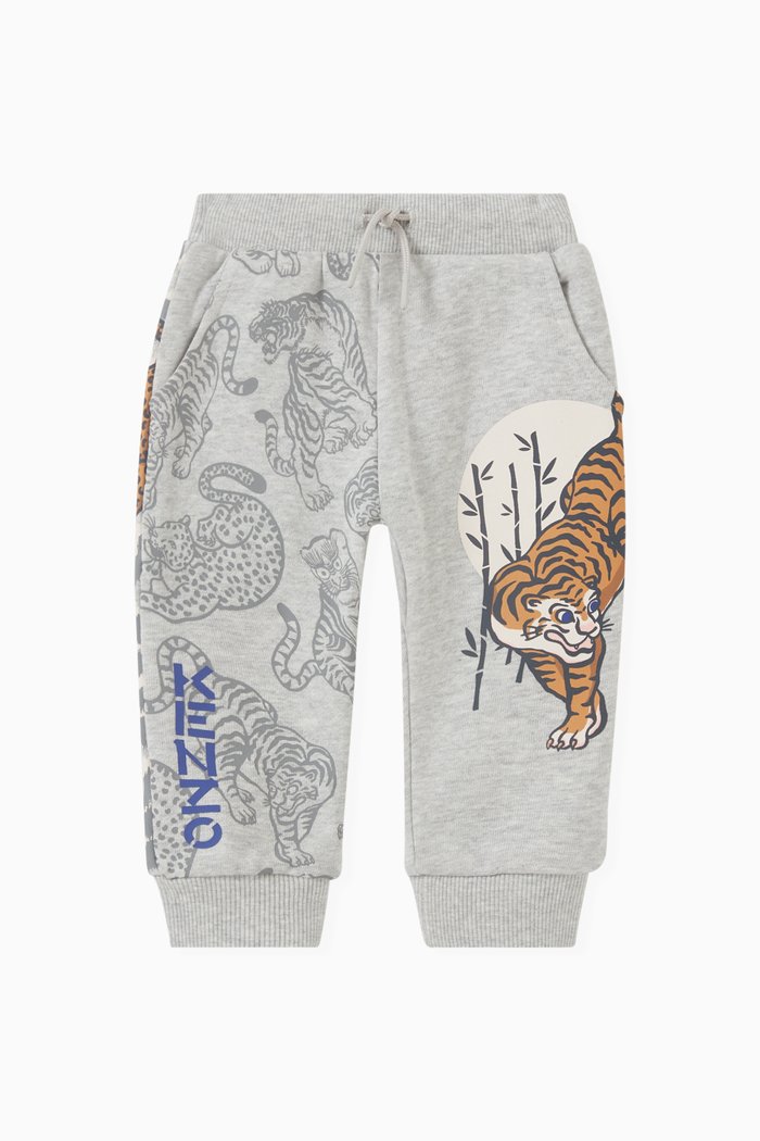 

Tiger Print Sweatpants in Cotton, Grey