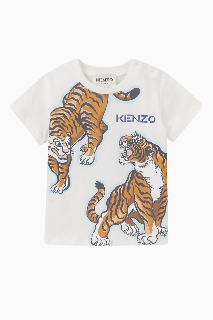 

Roaring Tiger Print T-shirt in Cotton, Neutral