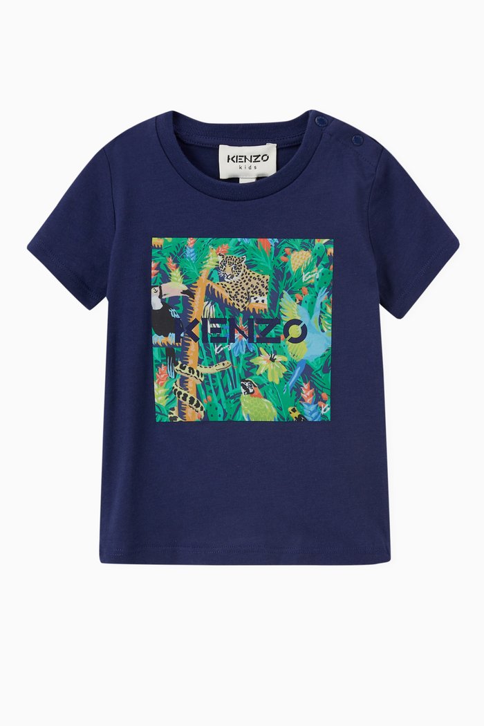 

Jungle Print T-Shirt in Organic Cotton, Blue