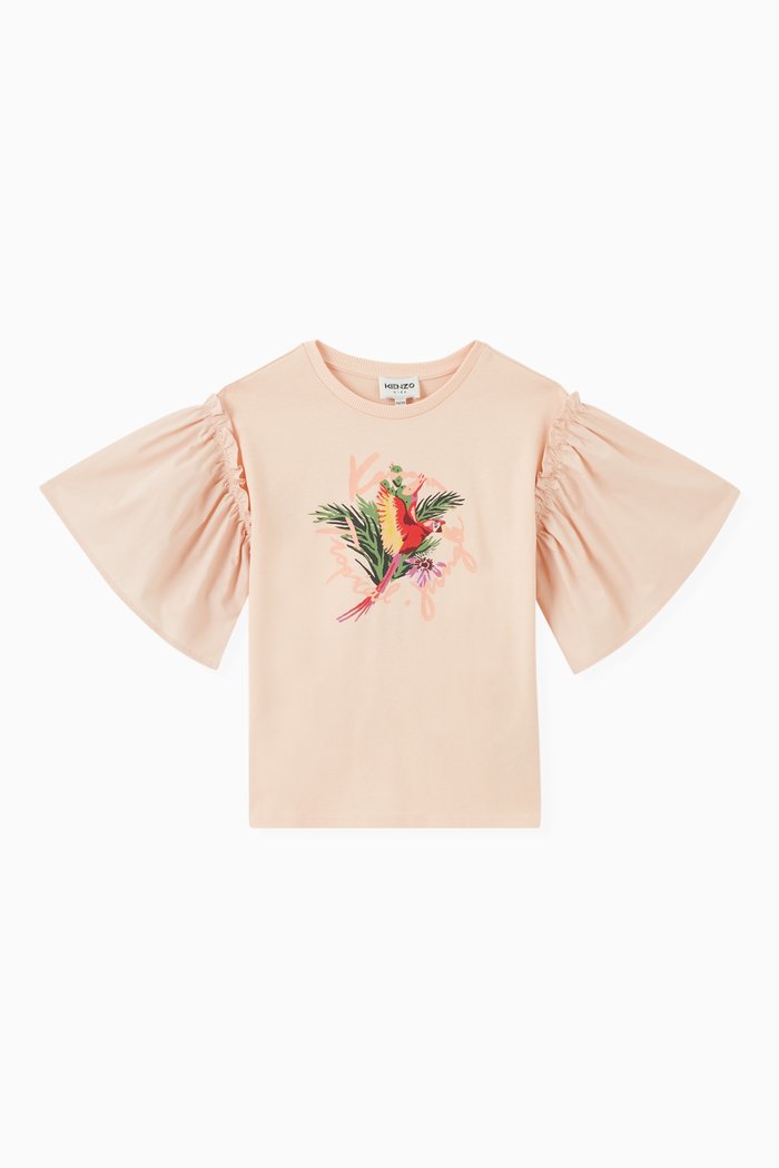 

Flared Sleeve Graphic T-Shirt in Cotton, Red