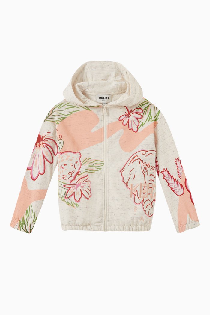 

Tropical Hooded Zip Sweatshirt in Cotton, Neutral
