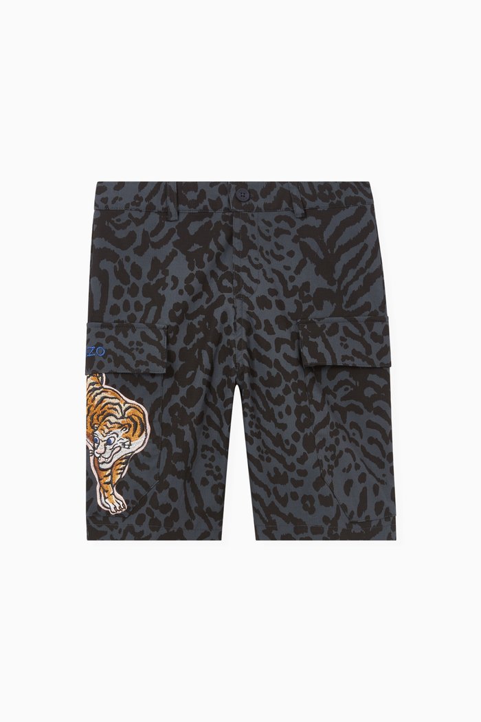 

Tiger Animal Print Shorts, Grey
