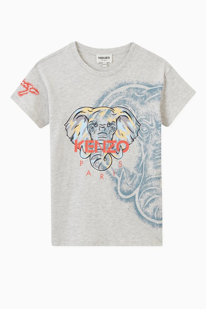 

Dual Elephant Print T-Shirt in Organic Cotton, Grey