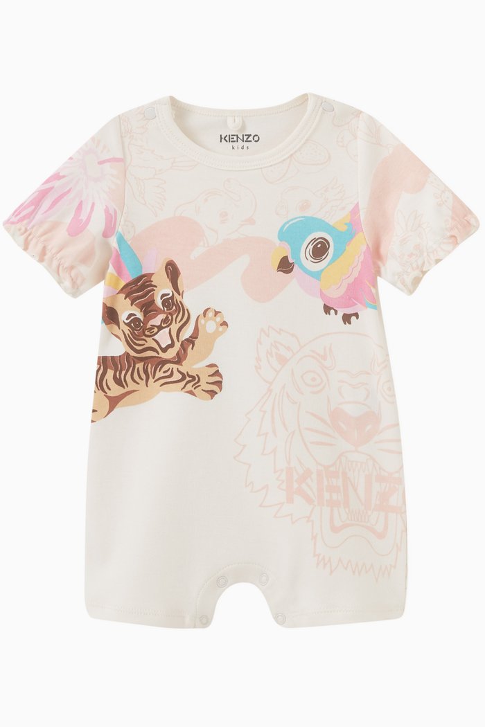 

Tiger & Bird Print Romper in Cotton, Neutral