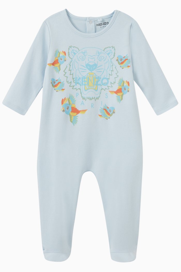 Tiger & Birds Babysuit in Cotton, Blue