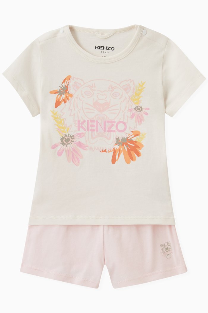 Floral Print T-shirt & Shorts in Organic Cotton, Pink