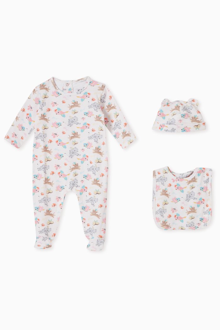 

Baby Pyjamas, Hat & Bib Set in Organic Cotton, Pink