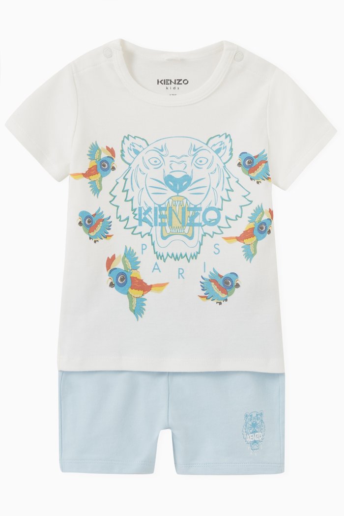 

Tiger & Birds Set in Cotton, Blue