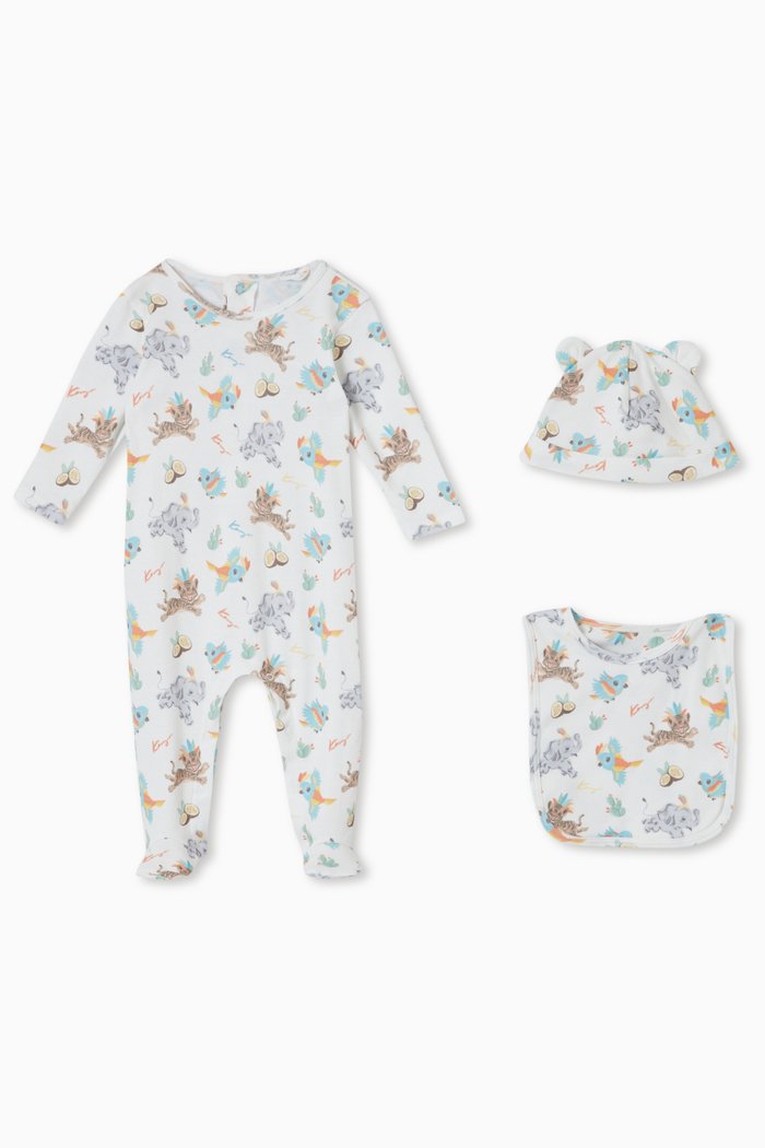 

Baby Pyjamas, Hat & Bib Set in Organic Cotton, Neutral