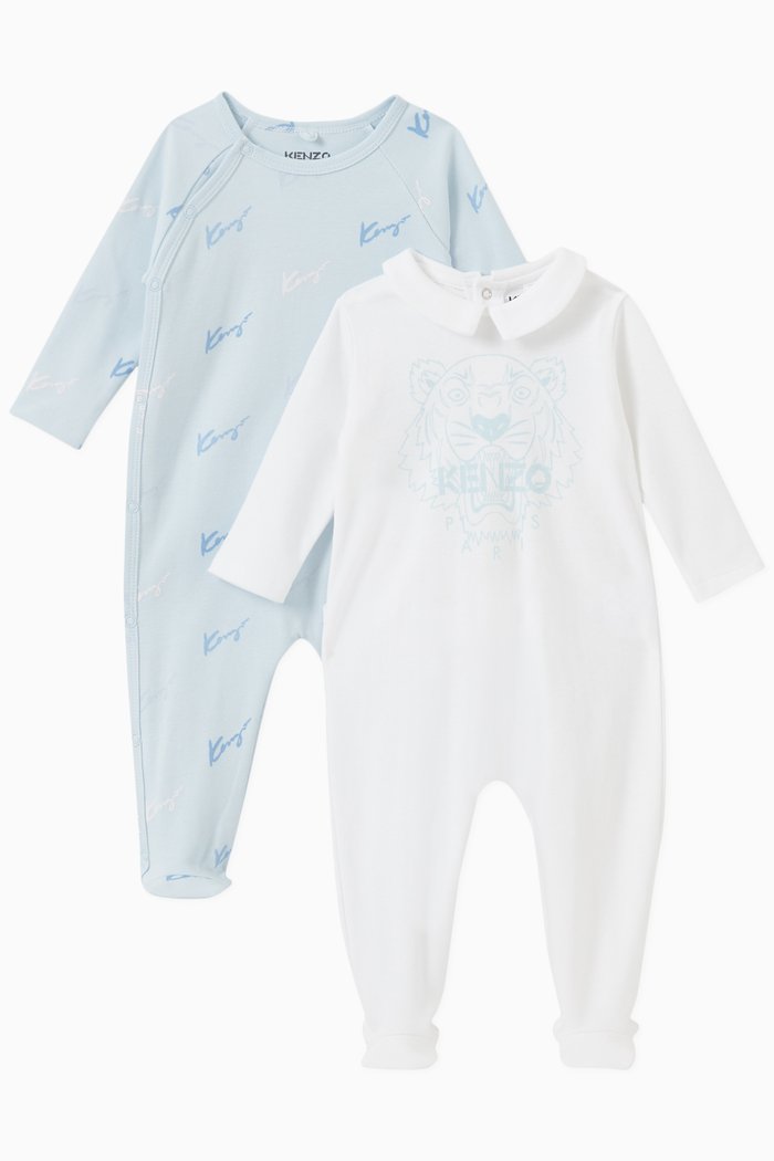 Tiger Logo Print Pyjamas in Cotton, Set of 2, Blue