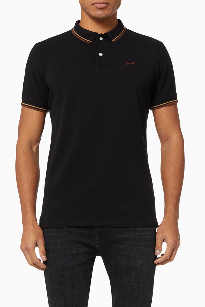 

Tipped Polo in Cotton, Black