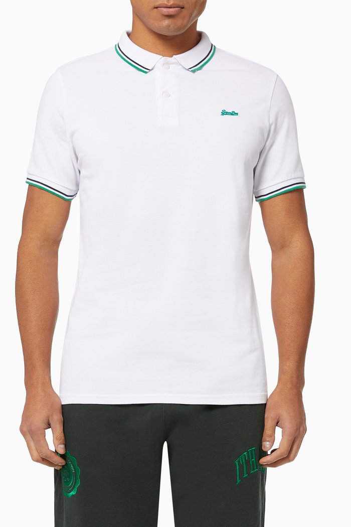 Tipped Polo in Cotton, White
