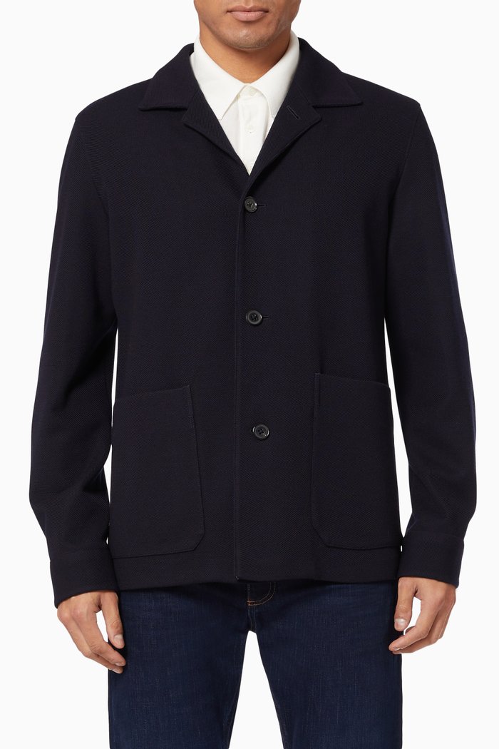 

Button Cardigan in Wool Blend Knit, Blue