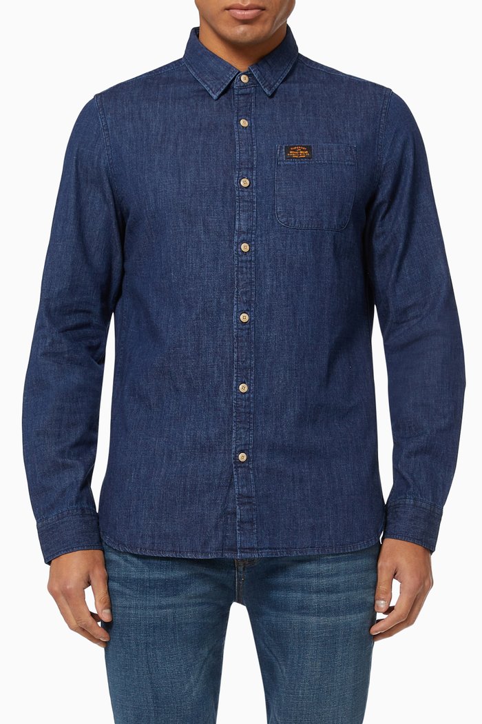 

Workwear Shirt in Cotton Denim, Blue