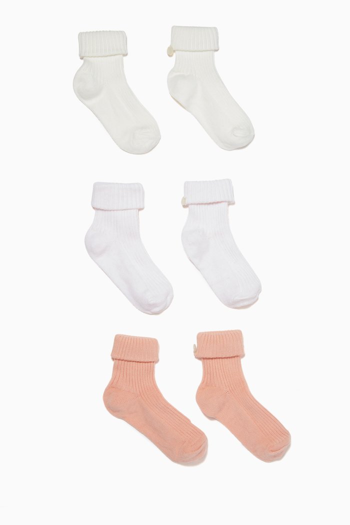 

Logo Button Socks in Cotton, Set of 3, Pink